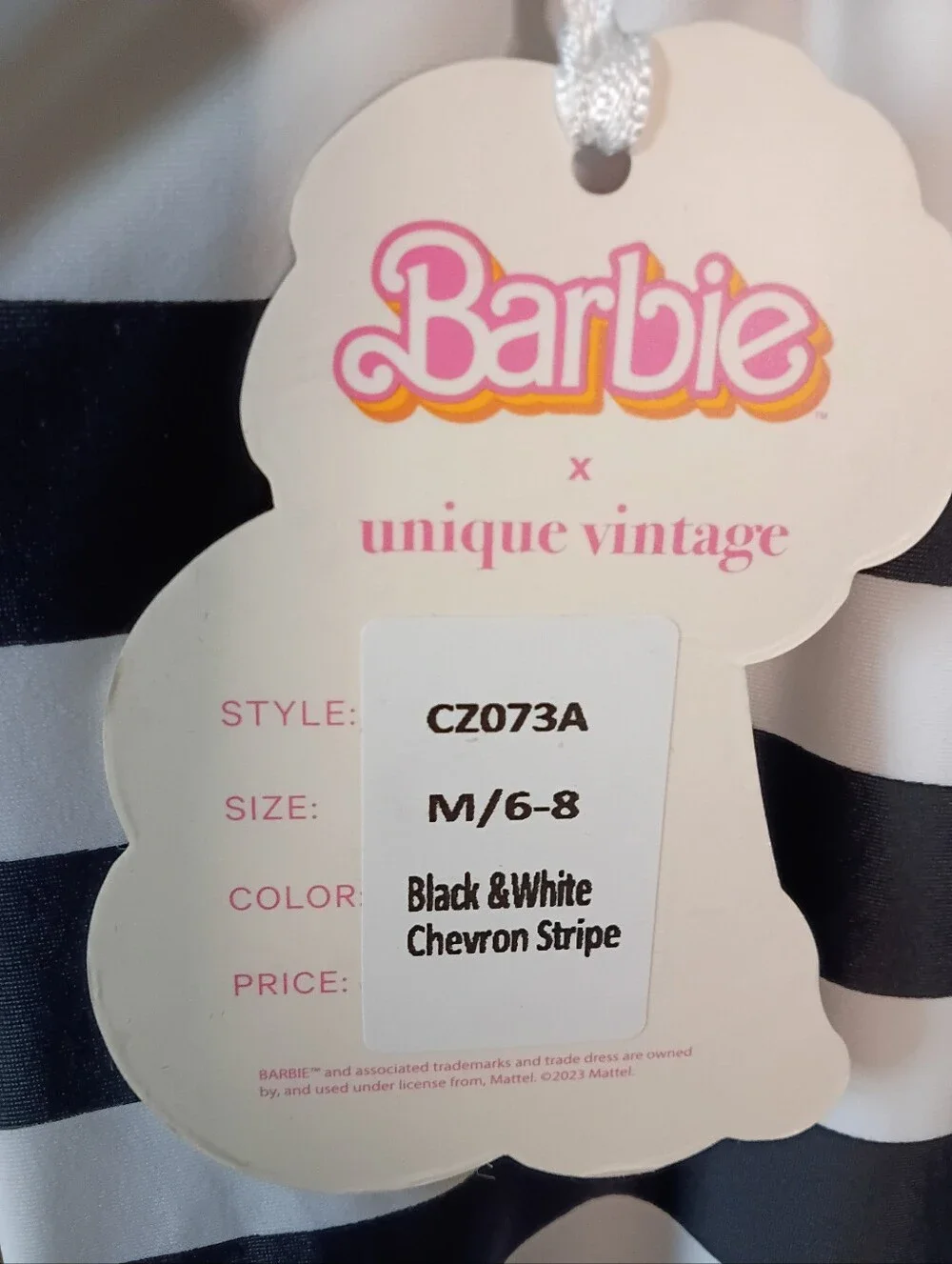 Barbie x Unique Vintage Chevron Stripes One Piece Bathing Suit Black White M NWT